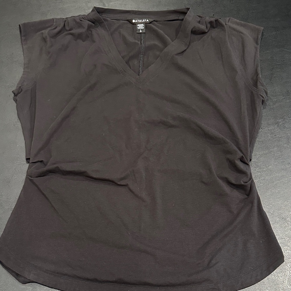 Athleta Women's Cap Sleeve Rouched Side Classic Black Short Sleeve Tee
